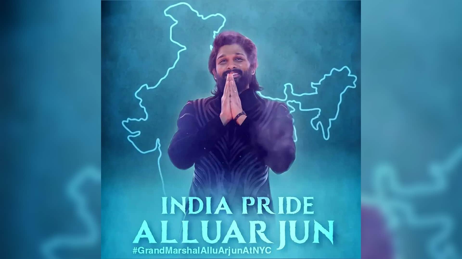 pushpa actor allu arjun makes grand entry at india day parade  with wife sneha reddy in new york