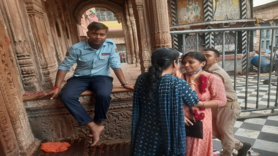 Crowd of devotees gathered in Banke Bihari temple Vrindavan on Ekadashi