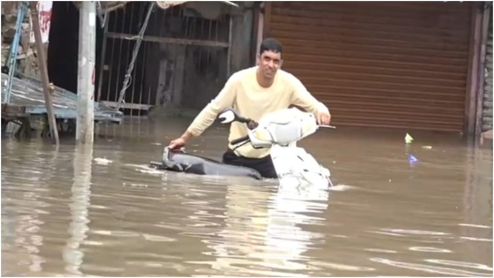 Heavy Rain In Sikar Roads Submerged In Water Boat On Road In Nawalgarh