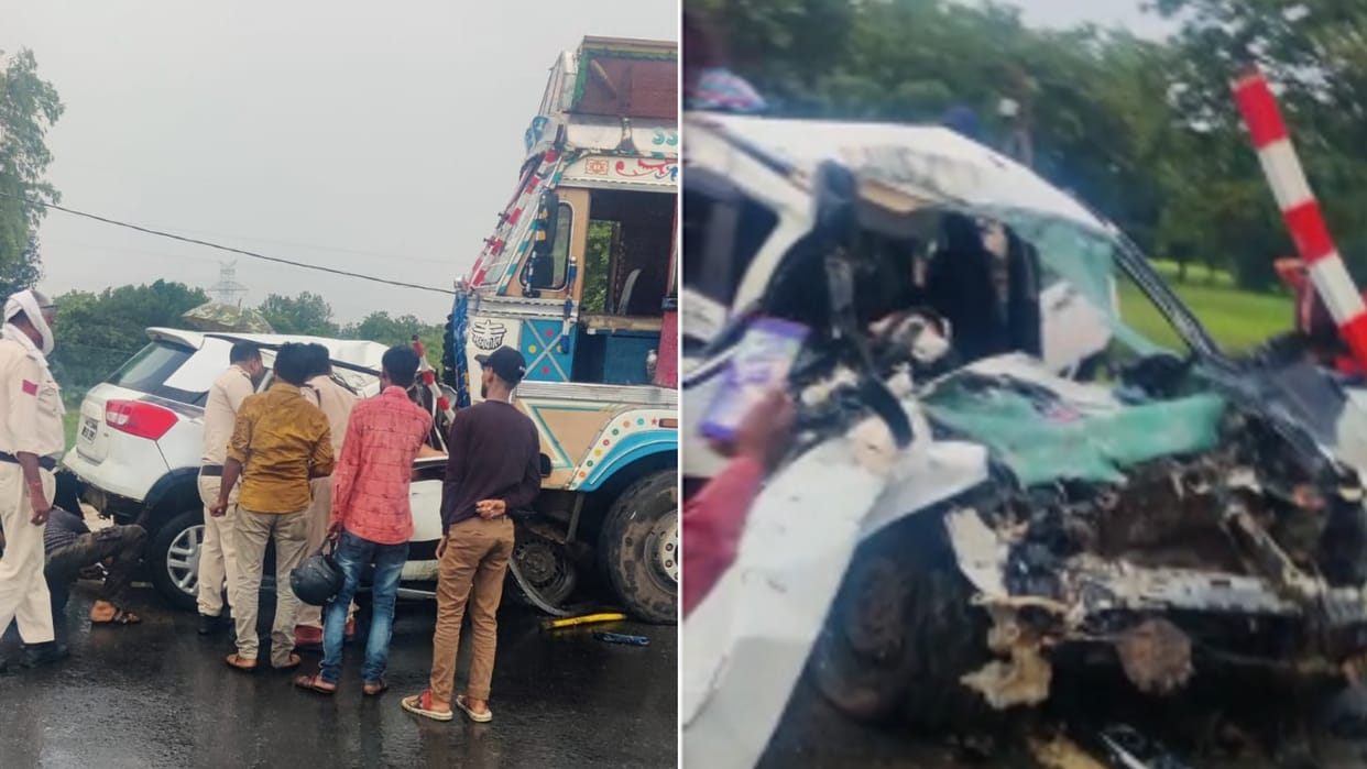 Three killed in a horrific road accident on Naugaon Fourlane, youths were returning from Pitambara temple