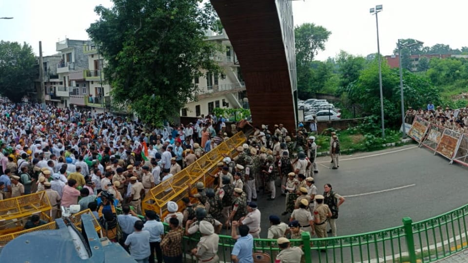 Haryana School Teachers Association protest in Panchkula