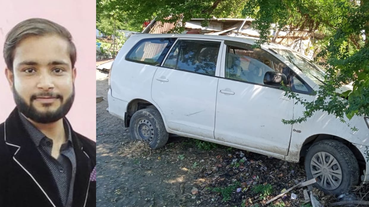 An uncontrolled car hits a hotel in Raebareli.
