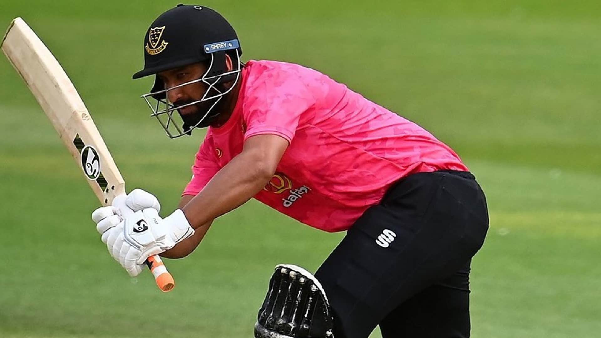 Cheteshwar Pujara hits third century in England Sussex vs Middlesex Royal London One Day Cup 2022 video watch