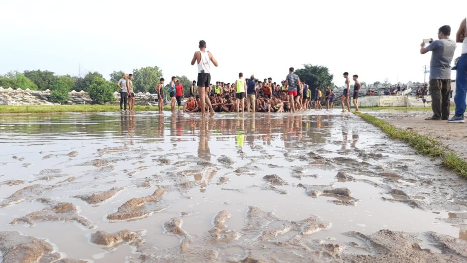 practice of the youth has stopped after rain flooded the Bhimrao Ambedkar Stadium in Morena