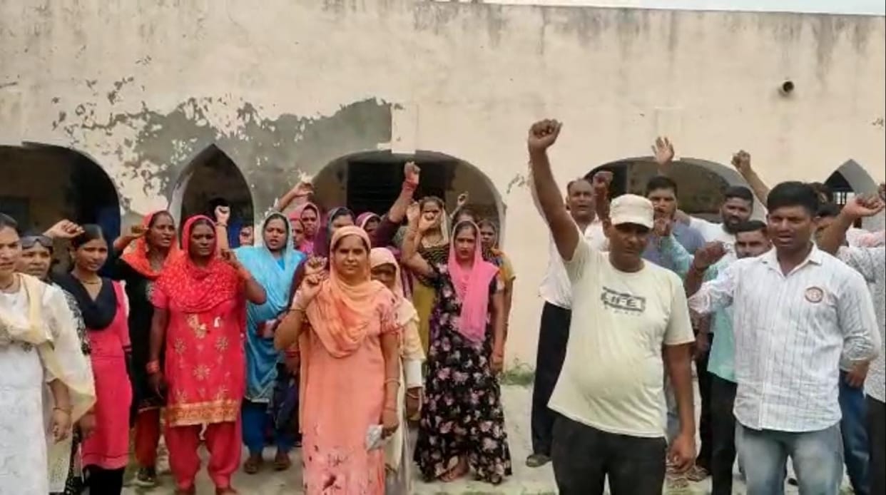 Villagers demonstrated outside the school, Ambala