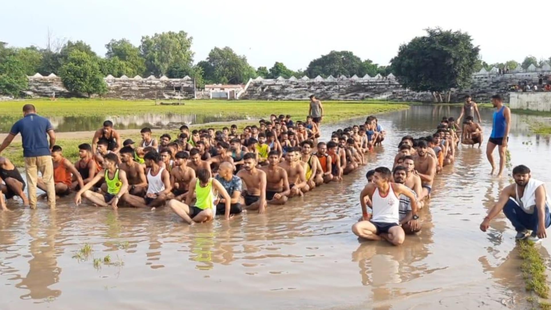 practice of the youth has stopped after rain flooded the Bhimrao Ambedkar Stadium in Morena