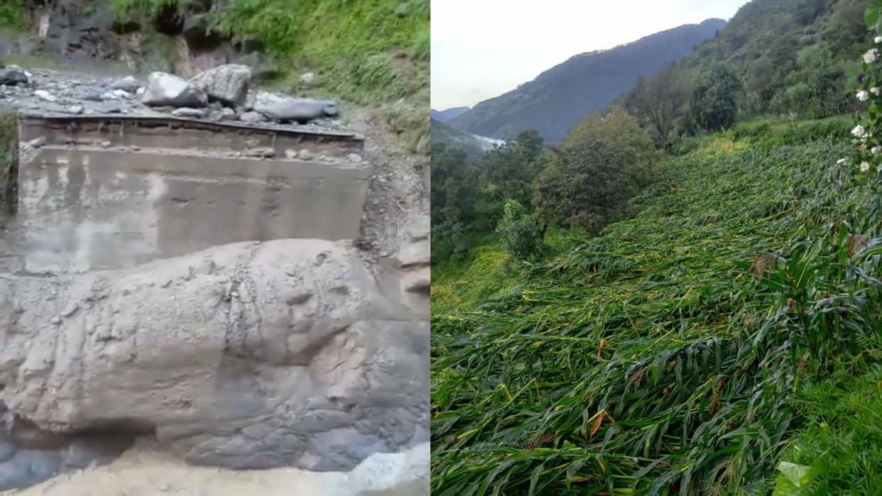 Heavy rain in Himachal Chamba Marhi drain bridge shed in Saluni
