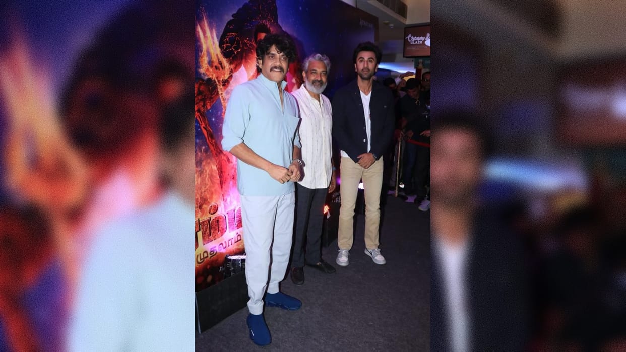 SS Rajamouli  Nagarjuna and Ranbir Kapoor come together in Chennai for the promotion of Brahmastra see pics