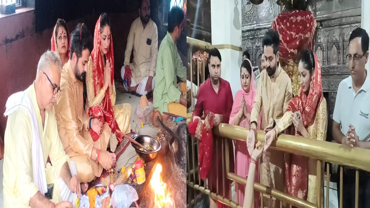 Bollywood actress Yami Gautam performed Kanya Pujan and special Havan Yagya with her husband at Jwalamukhi Tem