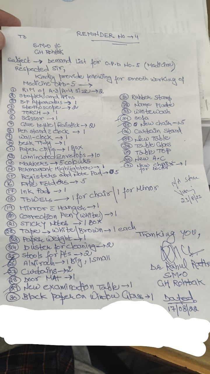 The doctor gave a list of 41 items to work smoothly