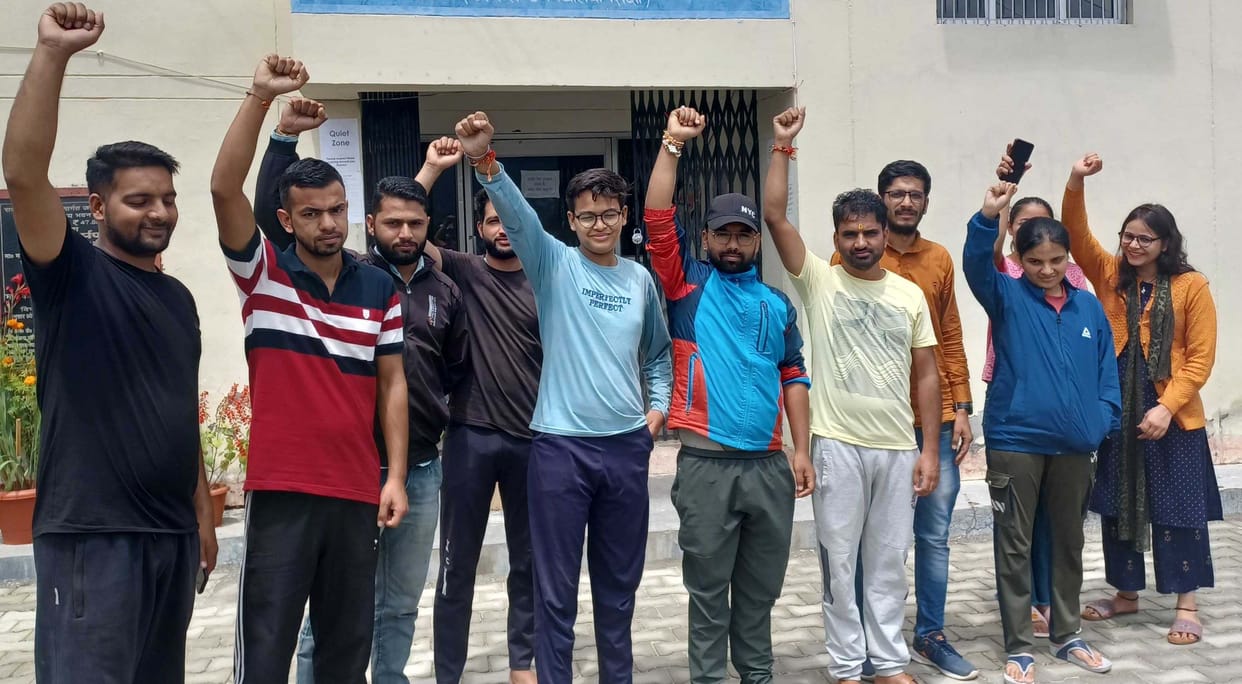 Symbolic demonstration by students in district library premises