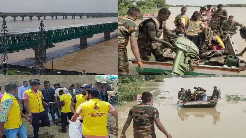 Dholpur chambals water level broke 26 years record 100 villages in grip of floods