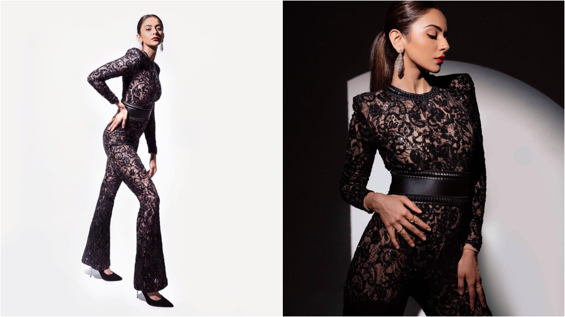 kiara advani rakul preet singh hina khan wore black lace jumpsuit decide who look extremely gorgeous