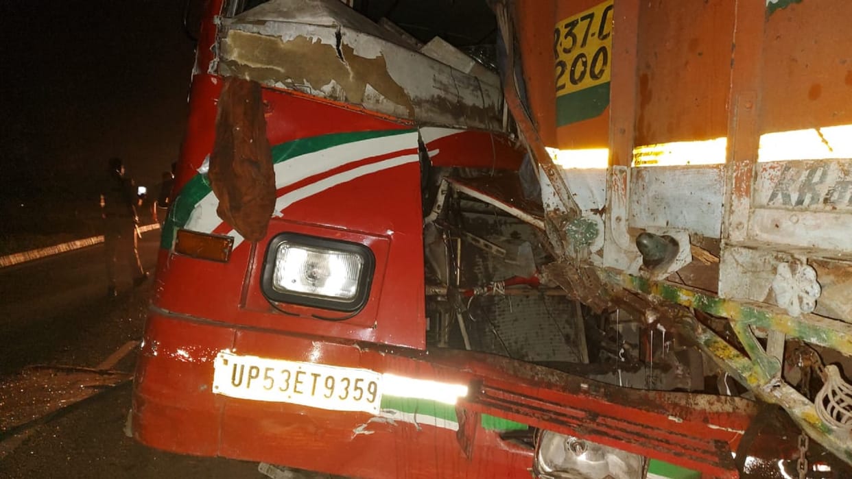 Road accident in Maharajganj, roadways bus collided with truck