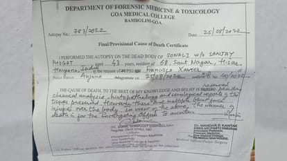 Sonali Phogat post-mortem report mentions multiple blunt force injuries on body Official Updates