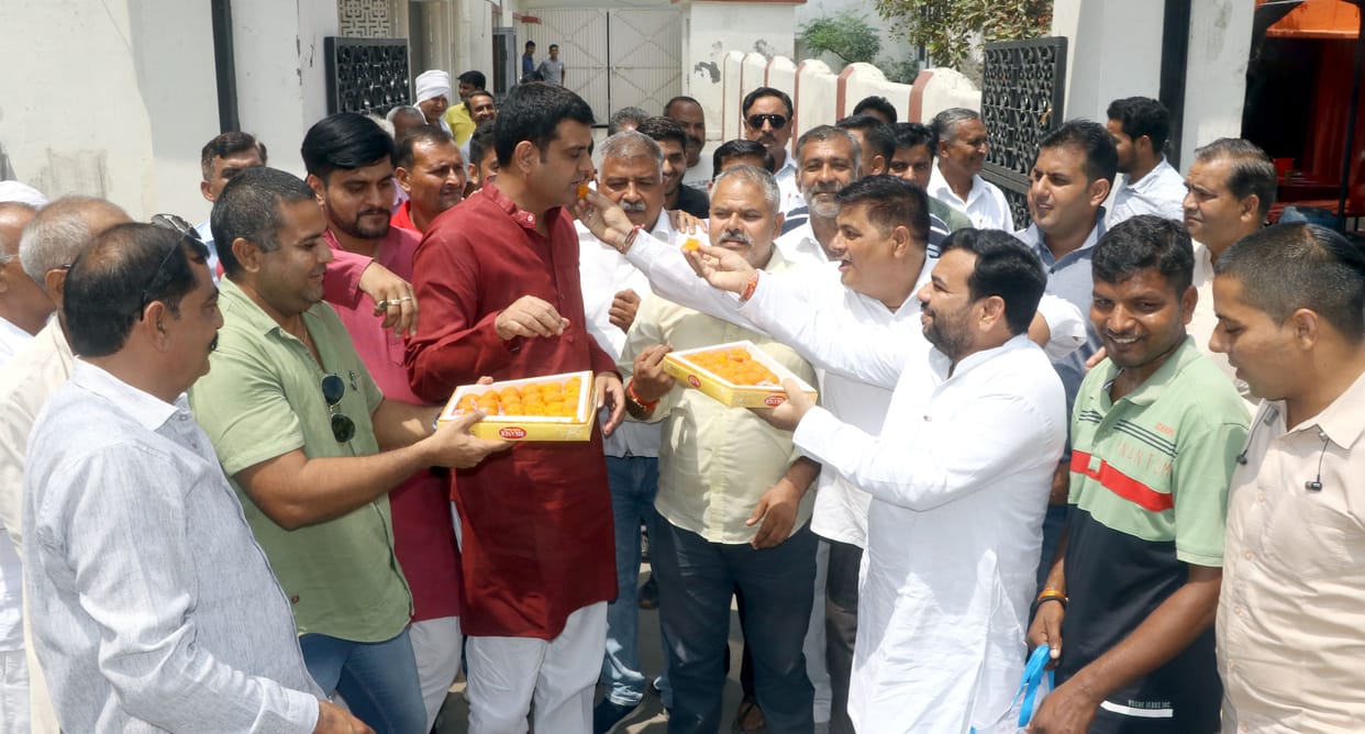 Sweets distributed after Bhupendra Singh was made state president