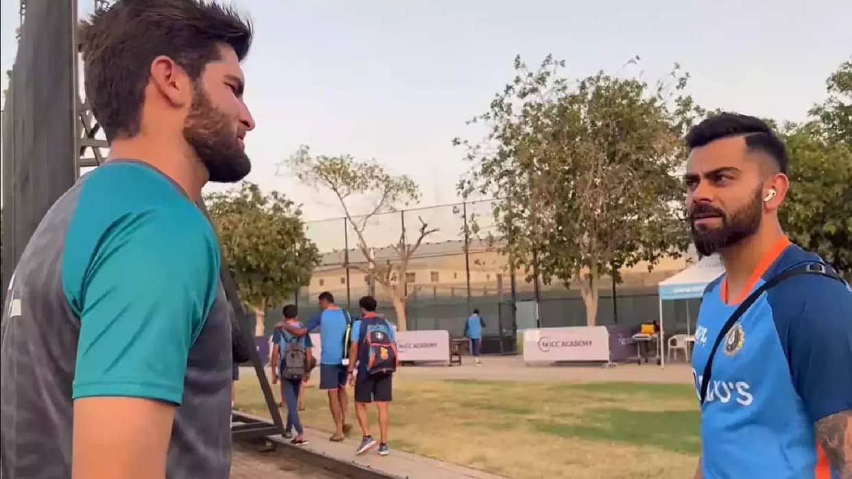Pakistan Injured Shaheen Afridi meets Virat Kohli, Rishabh Pant and KL Rahul Video Goes virat on Social Media