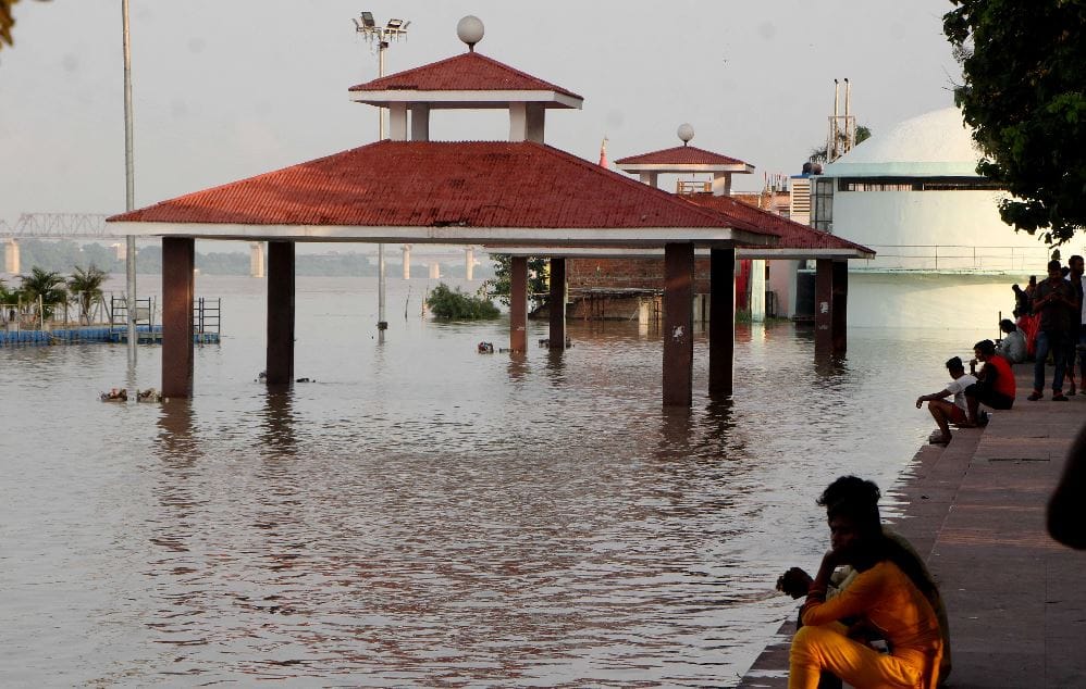 Varanasi Flood condition Ghat temple and crematorium submerged see photos