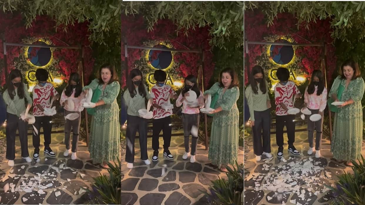 farah khan breaks plates with kids following a greek tradition users says total waste of money