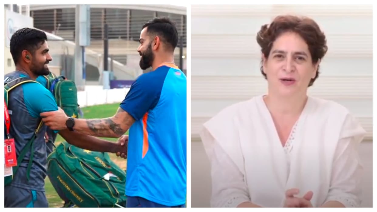 IND vs PAK Priyanka Gandhi wished Team India Before match against Pakistan Share Karachi story watch Video