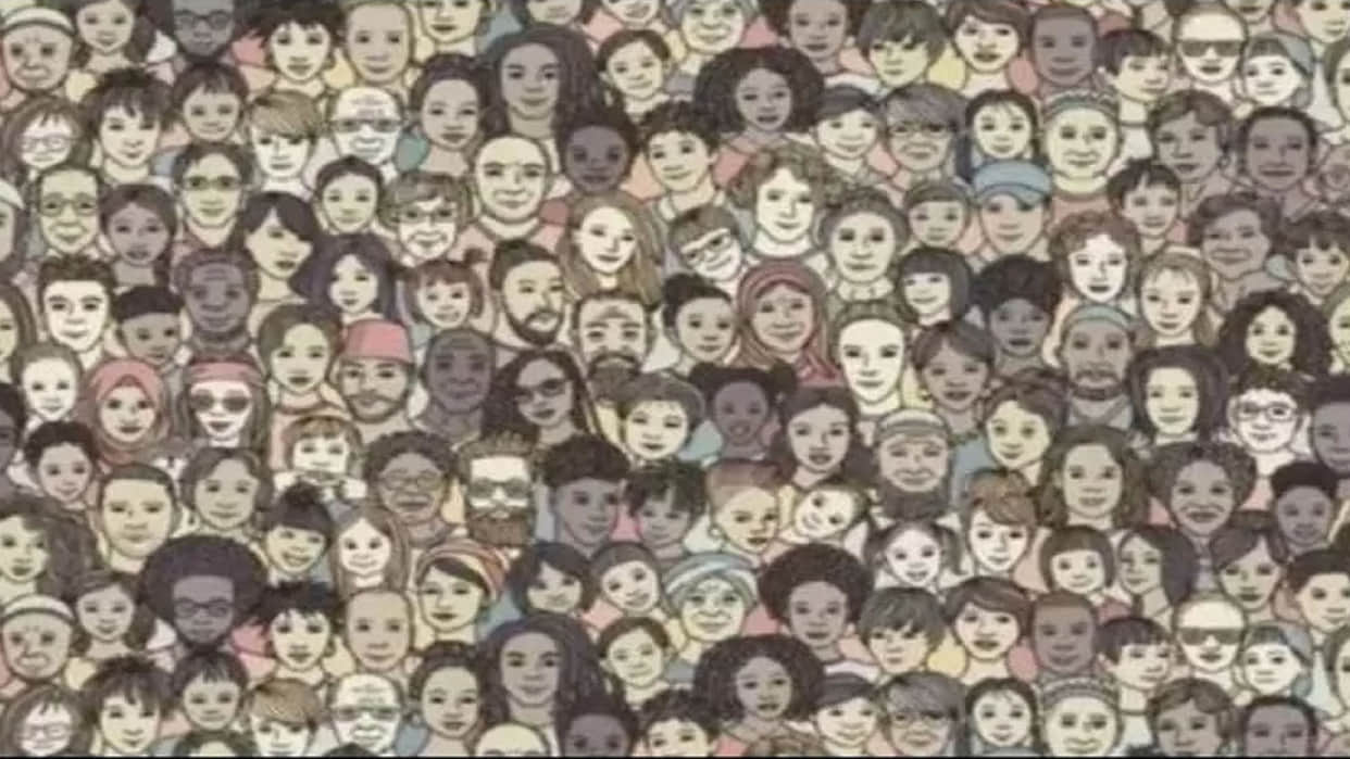 optical illusion can you find the hidden cat among the faces in this picture with in 15 seconds