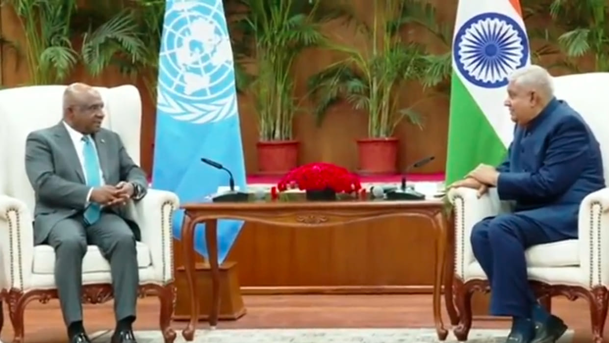 UNGA president Abdulla Shahid meets Vice President Dhankhar