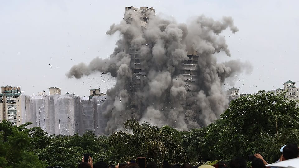 Noida Twin Tower Demolition 101 decibel twin tower explosion pollution control board monitored