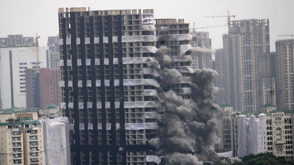 Twin Tower Demolition Concerns about environment and pollution after demolition of Twin Tower with explosives