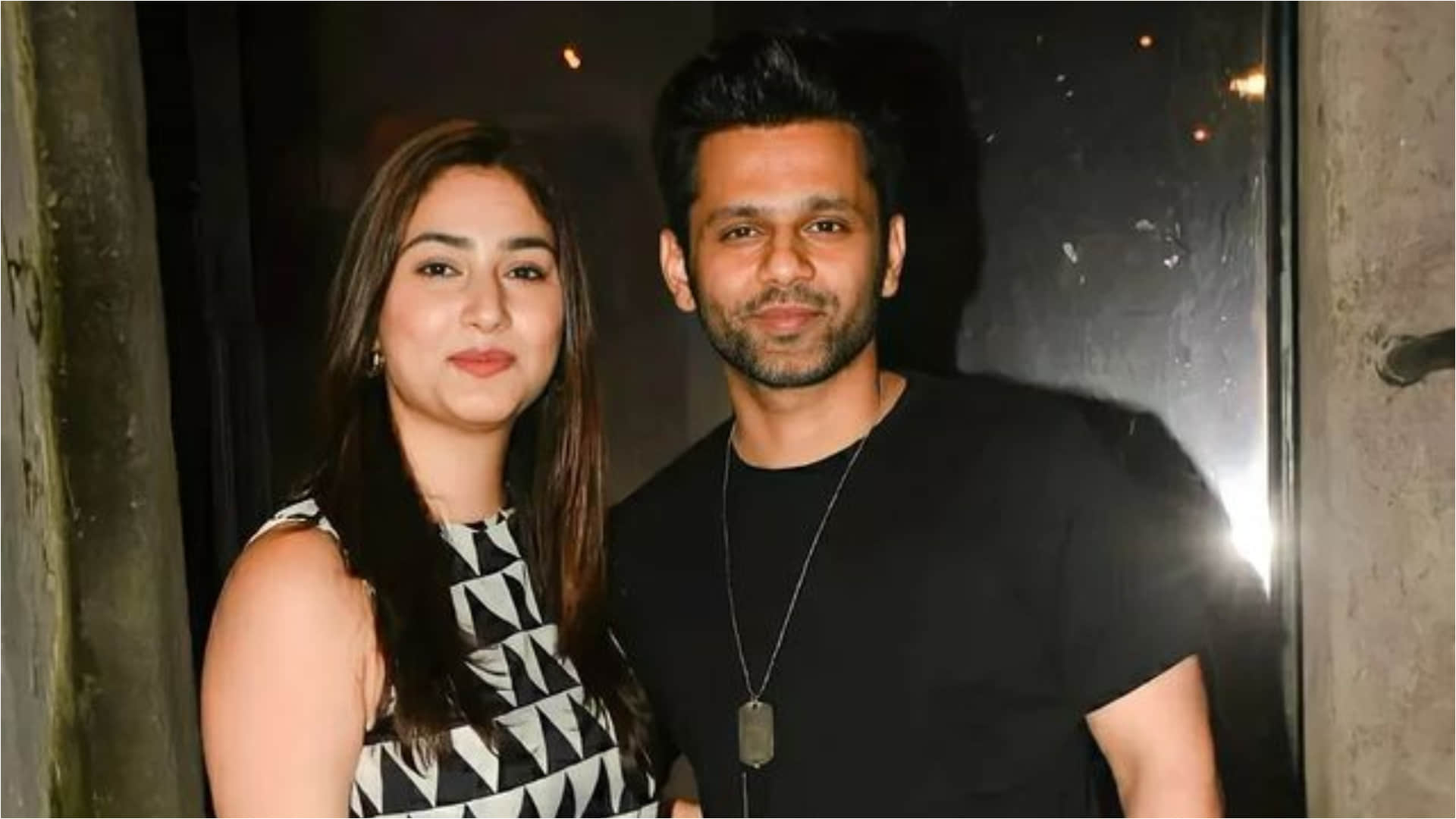 disha parmar dinner date with hubby rahul vaidya in black and white print mini dress