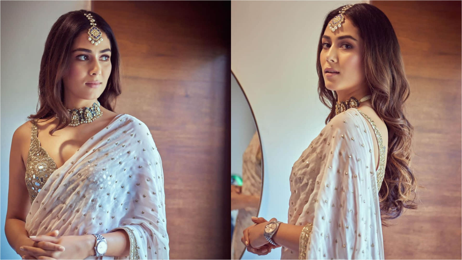 mira rajput stunning look in kunal rawal wedding party wearing white gold saree