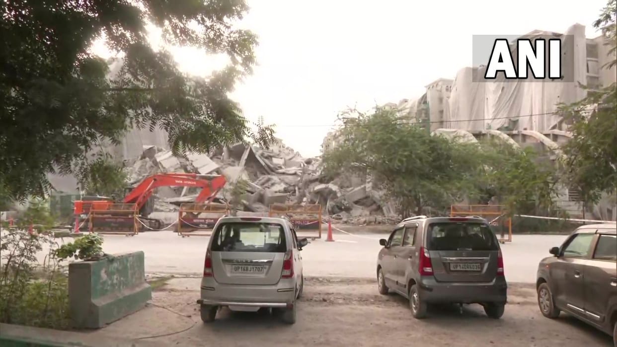 Twin Towers rubble laying bare post the explosion of Supertech Twin Towers in Noida