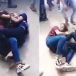 सड़क पर भिड़ी दो छात्राएं।
