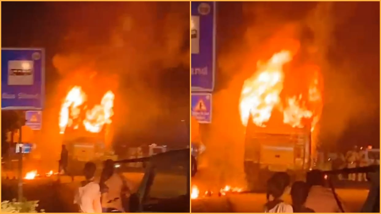 bus hit lady in Chhindwara villagers set fire bus