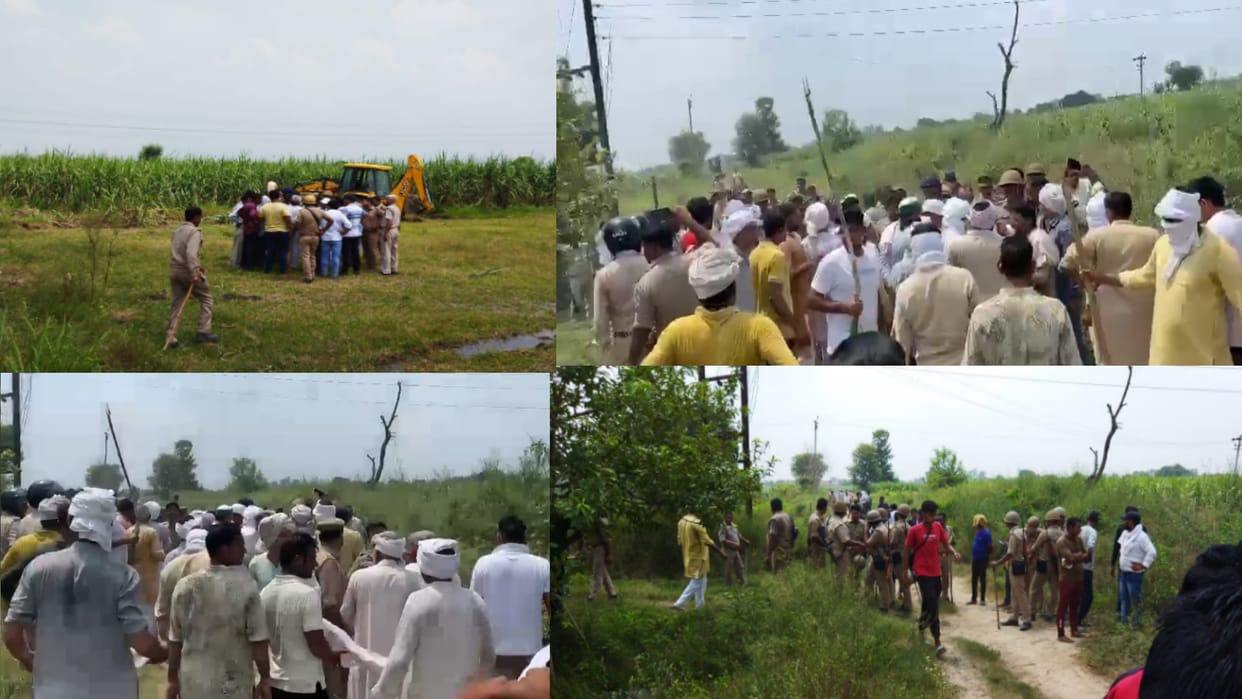Economic Corridor: Protest against the team that reached Baghpat to grab land, farmers took out the JCB key