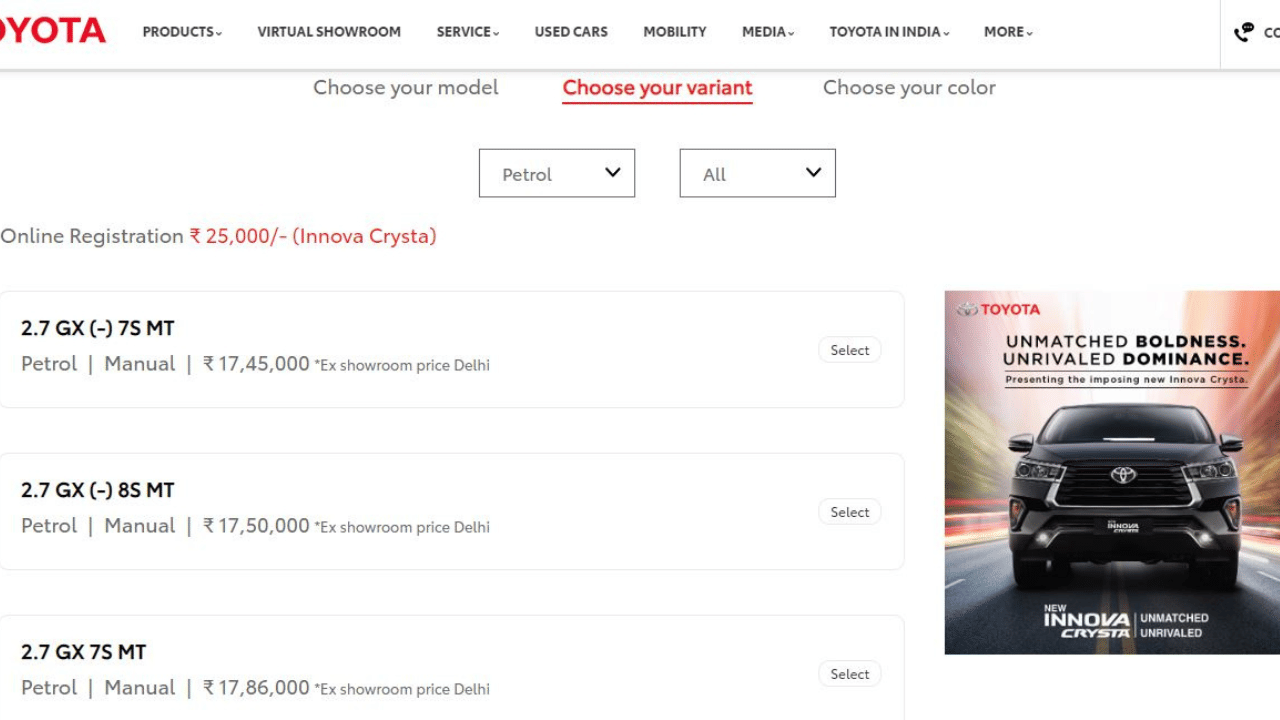 Toyota temporarily stops taking orders for Innova Crysta diesel in India