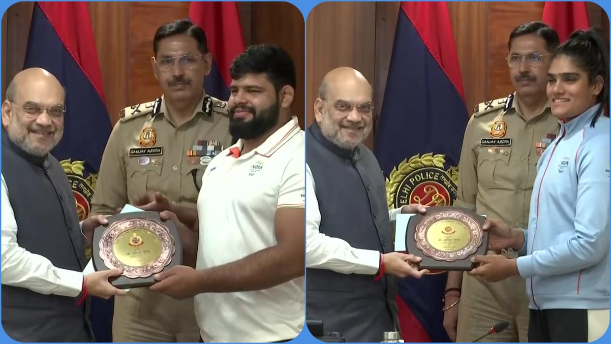 Amit Shah honoured the policemen who won medals in Commonwealth Games 2022 at Delhi Police Headquarters