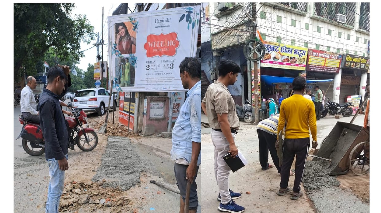 Kanpur Nagar Nigam started patchwork campaign, pits of roads filled with RMC machine