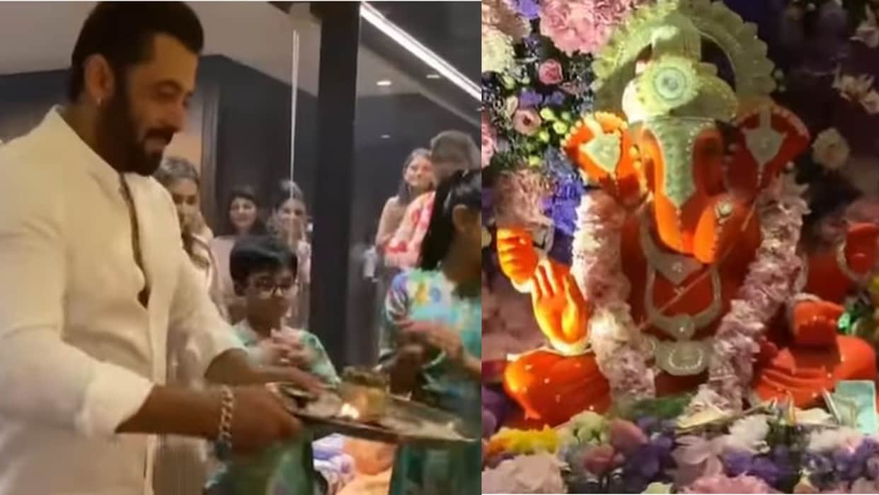 Ganesh Chaturthi salman khan reached sister arpita house to worship ganpati bappa