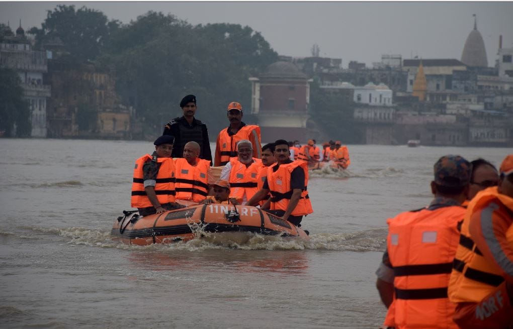 CM Yogi reached Varanasi After Ghazipur Chandauli taking stock of flood affected areas