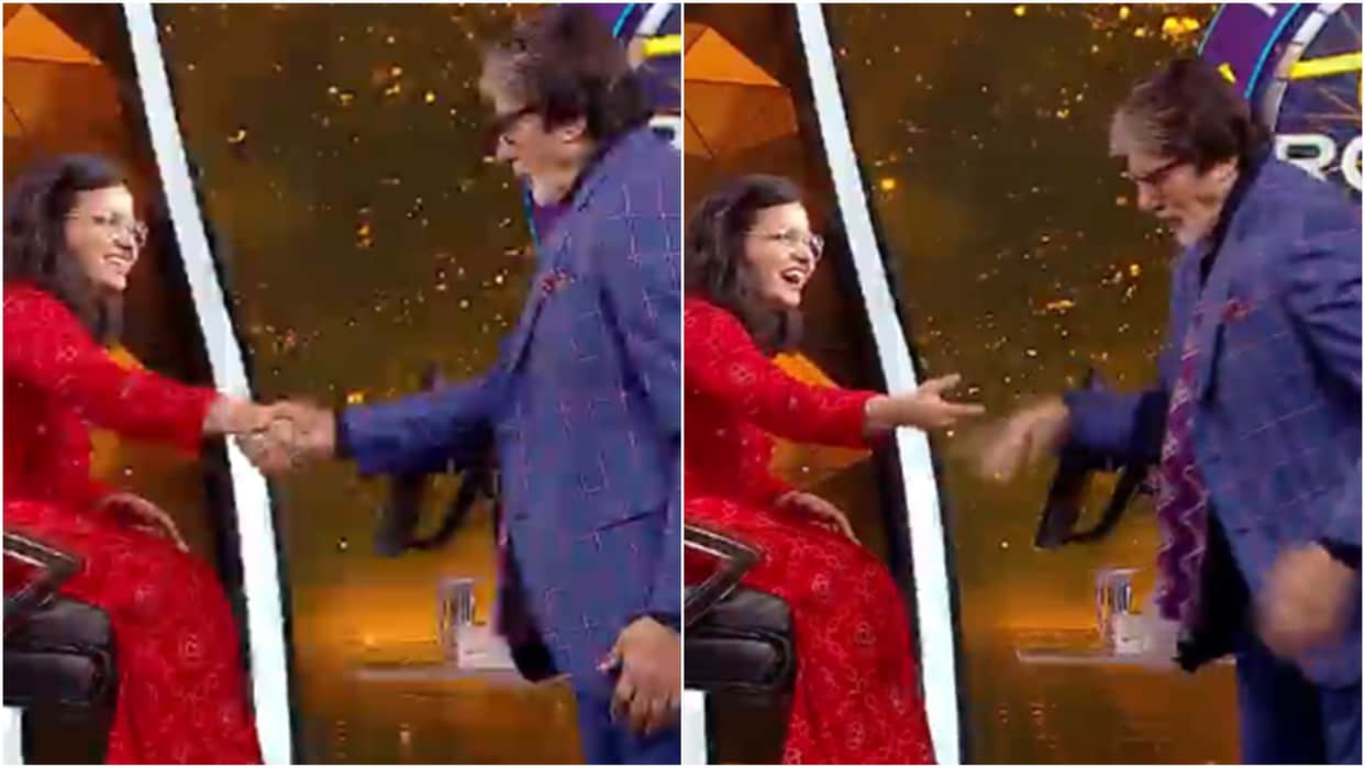 kaun banega crorepati 14 contestants presses amitabh bachchan hand actor shouts loudly
