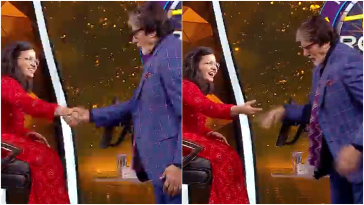 kaun banega crorepati 14 contestants presses amitabh bachchan hand actor shouts loudly