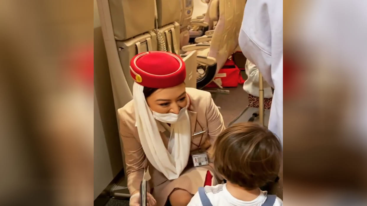 Viral Video Air hostess greets toddler son onboard flight, netizens go aww