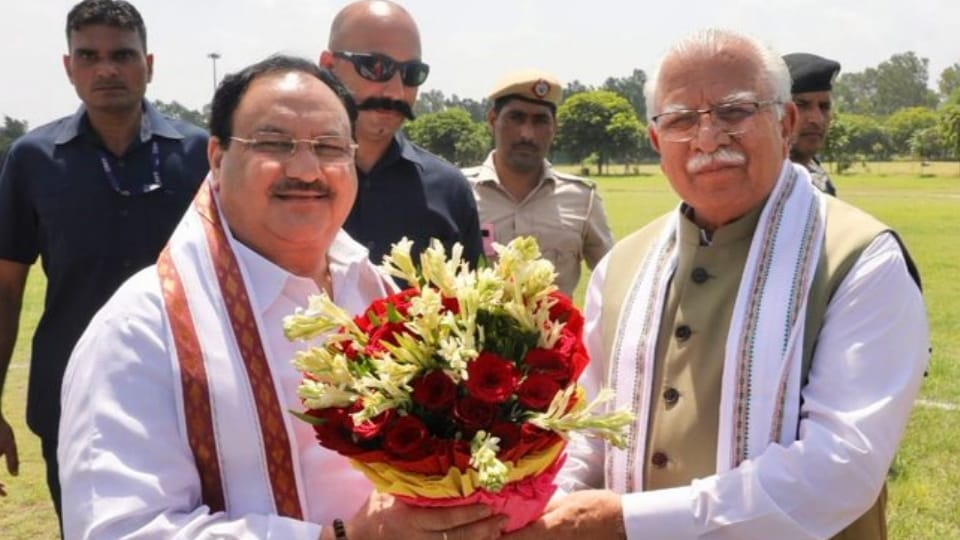 Haryana CM Manohar Lal welcomed BJP National President JP Nadda in Panchkula