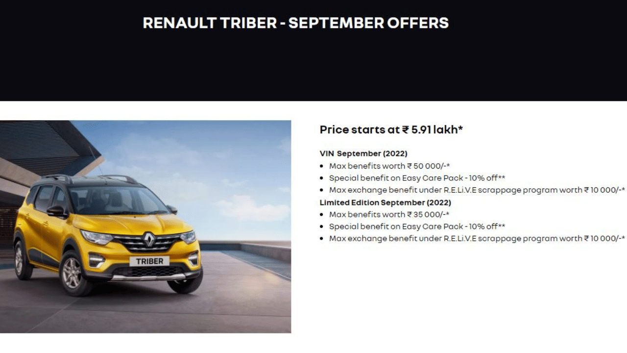 Renault cars india announce big discounts on Renault Kwid Triber Kiger
