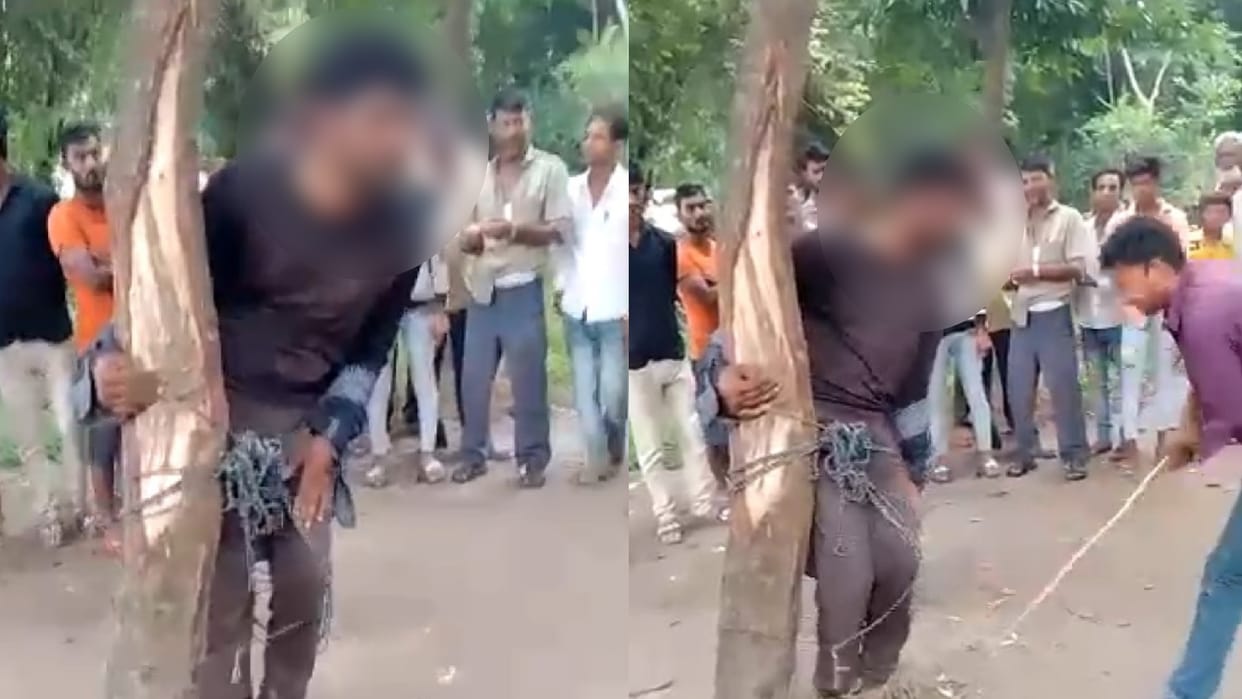 Viral video of young man beating by tying him to a tree in siddharthnagar