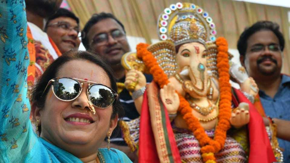Devotees immerse the idols of Lord Ganapati in Chandigarh
