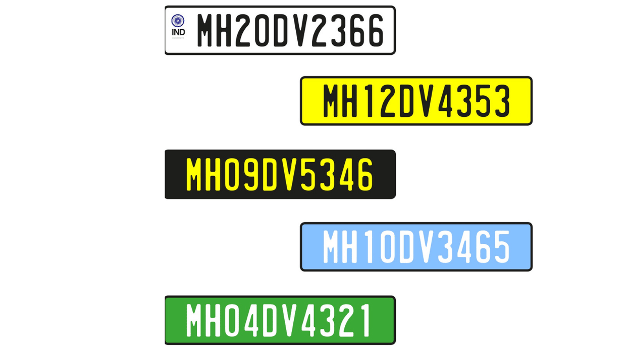 Meaning of different color number plates White Blue Yellow Red Black