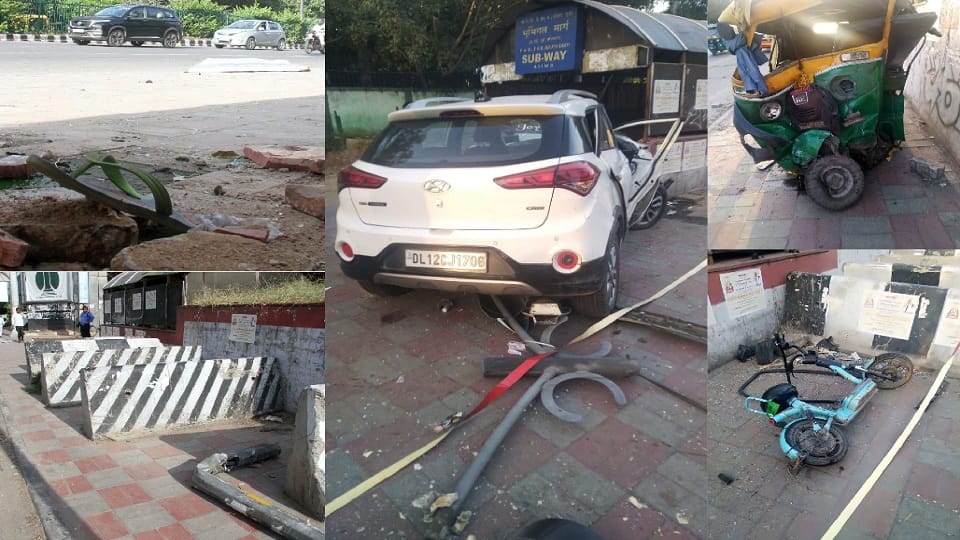 accident in front of AIIMS gate number two Uncontrollable car collided with auto and Yulu cycle three killed