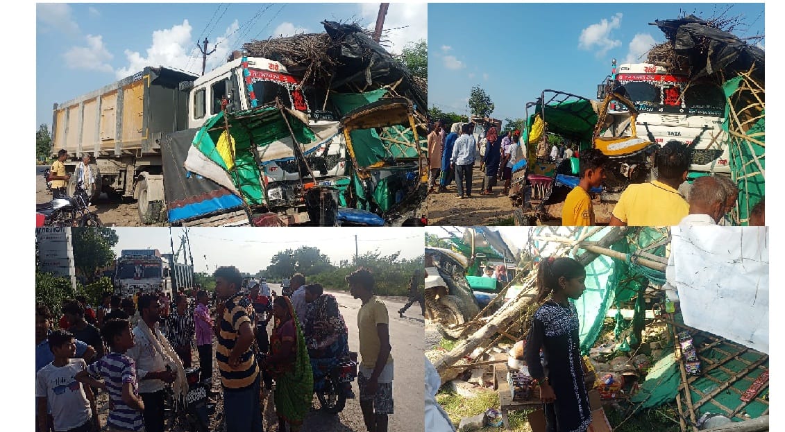 a dumper entered the hut after hitting a tempo in Banda, two killed and six injured