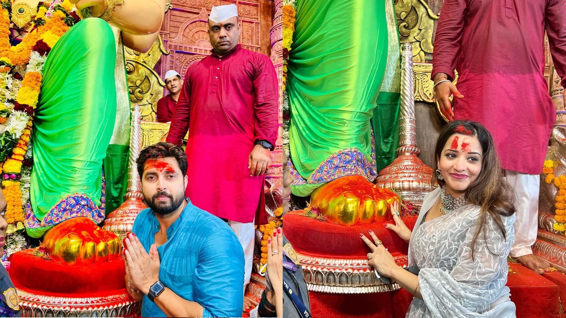 Bhojpuri Actress Monalisa went to her friend house with husband Vikrant for ganpati darshan